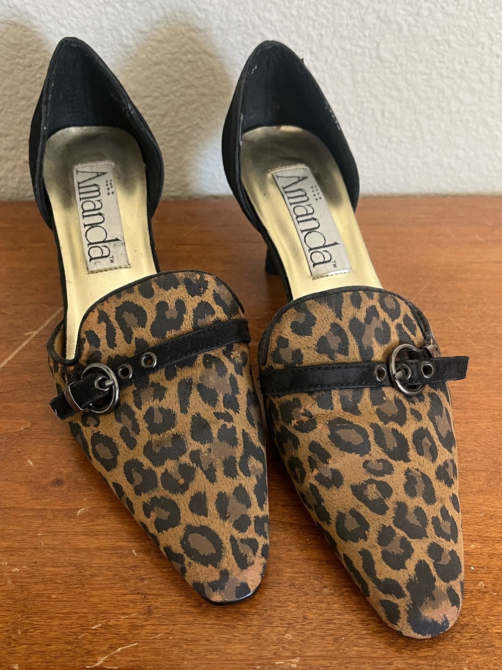 Vintage Leopard D’Orsay Kitten Heels Buckle Strap Y2K Pointed Toe Size 7M